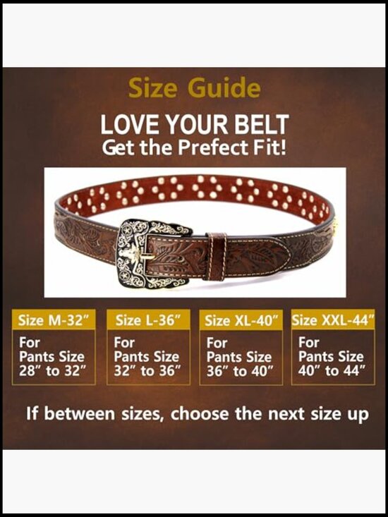 Genuine Leather Tooled Western Concho Belt with Buckle
